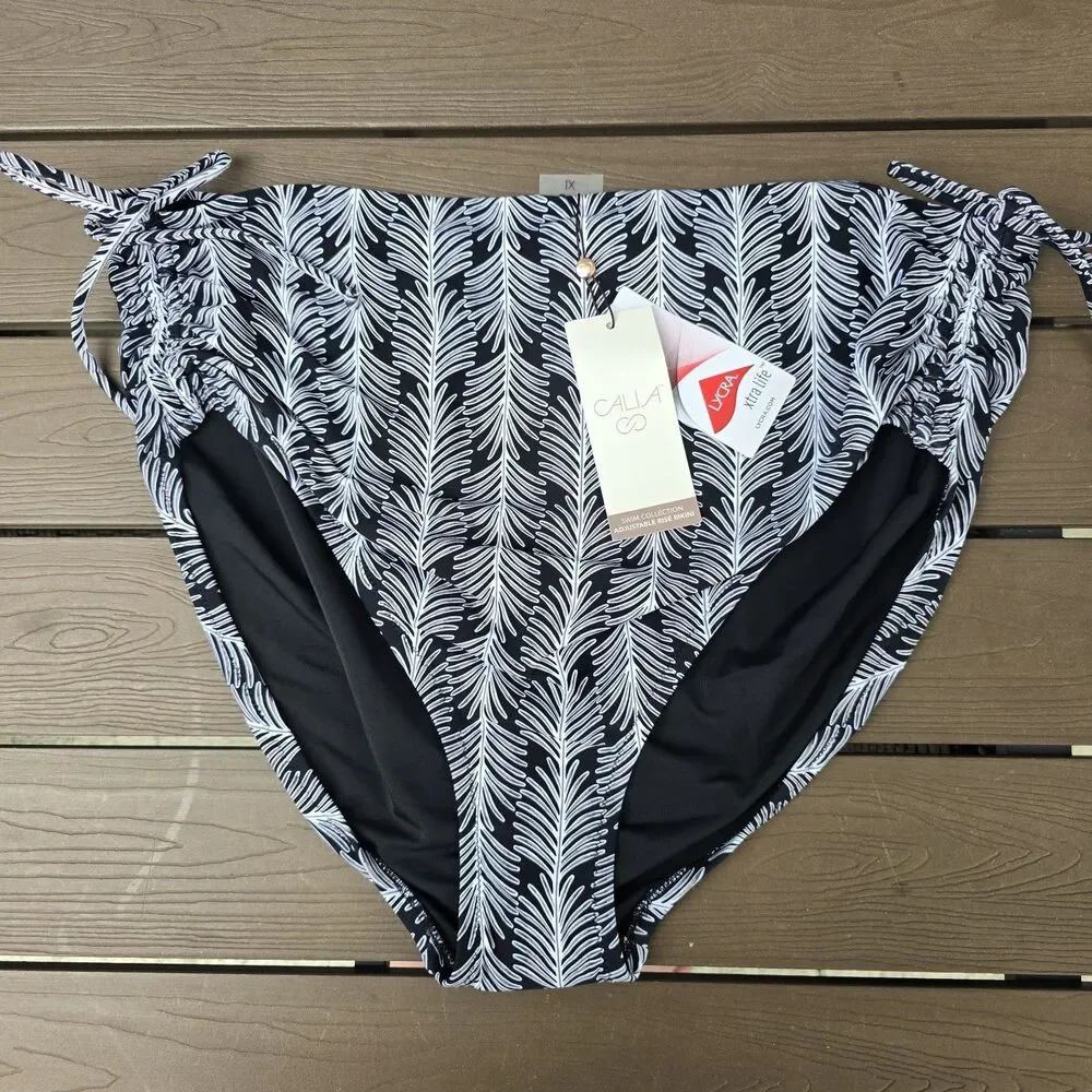 CALIA Women's Black U-Bar Halter Cami Tankini W/ Ruched Side Bikini Sz 1X New
